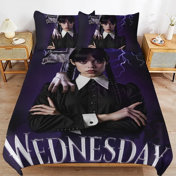 Wednesday Season 2 3-Piece Bedding Set,Addams Duvet Cover Set Personalized Bedding Decor for Kids And Teens