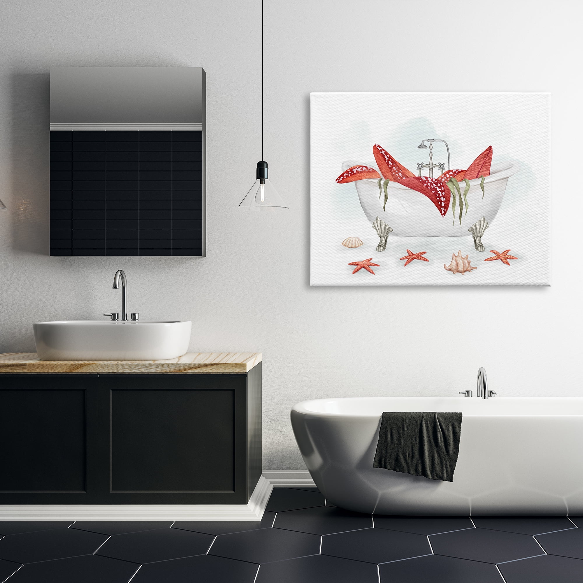 Stupell Industries Large Red Starfish Ocean Inspired Claw Bath Tub, 36 x 48, Designed by Ziwei Li