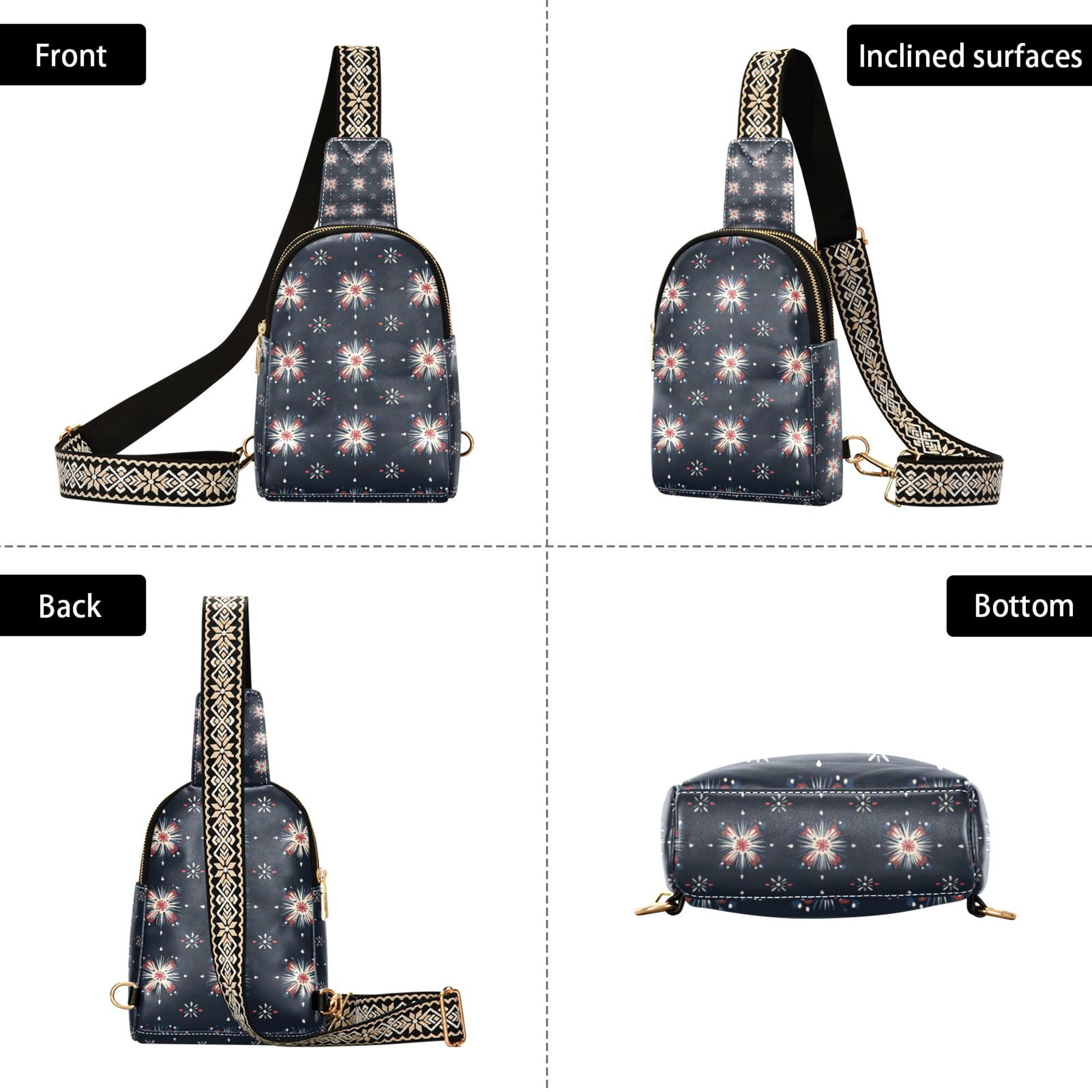 FORMRS Womens Crossbody Sling Bag Travel Daypack Shoulder Chest Backpack, Red Fireworks Pattern
