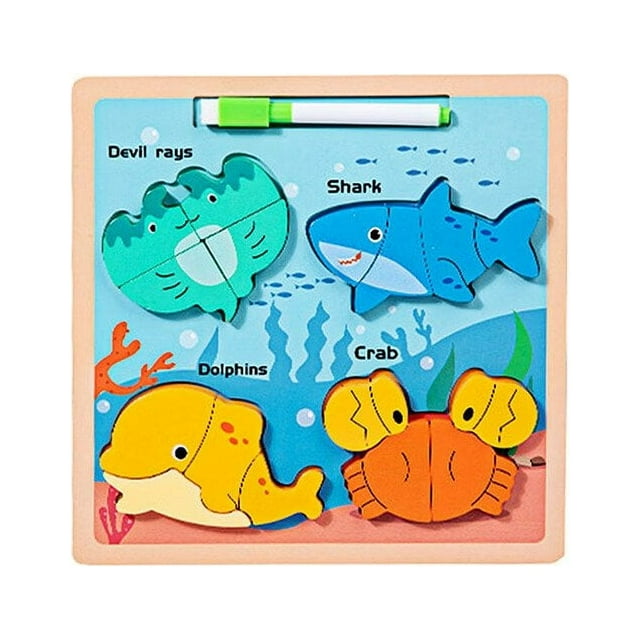 PENGXAING 1 Set Jigsaw Toy Three-dimensional Smooth Surface Rich Colors Painting Thick Block Intellectual Development Wooden Animal Drawing Board Entertainment Supplies
