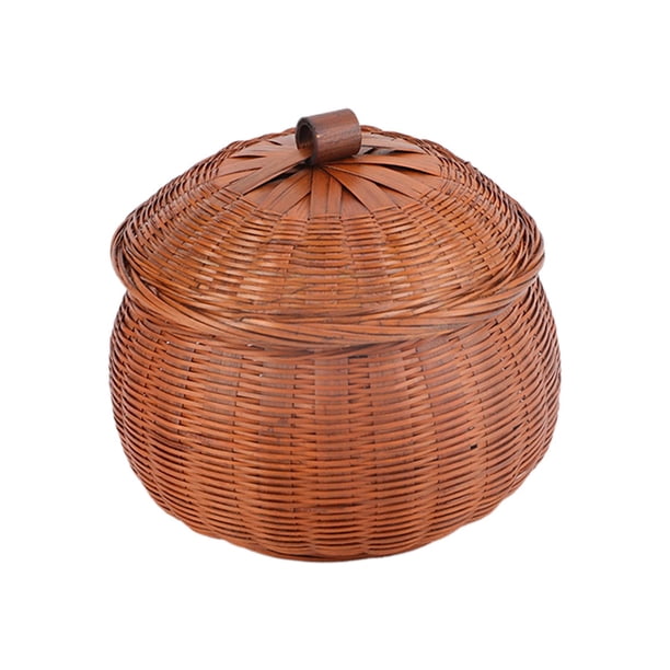 Caja de almacenamiento redonda de ratán, práctica, con tapa, para mesa de comedor, cocina y cafetería. L