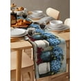 thumbnail image 6 of Blue Flower Table Runner Cotton Linen 108 Inch Holiday Dresser Scarves, Vintage Hydrangeas Bottle Fruit Painting Tablerunner for Kitchen Coffee Dining Bedroom Dinner Scarf Décor 13''x108'', 6 of 9