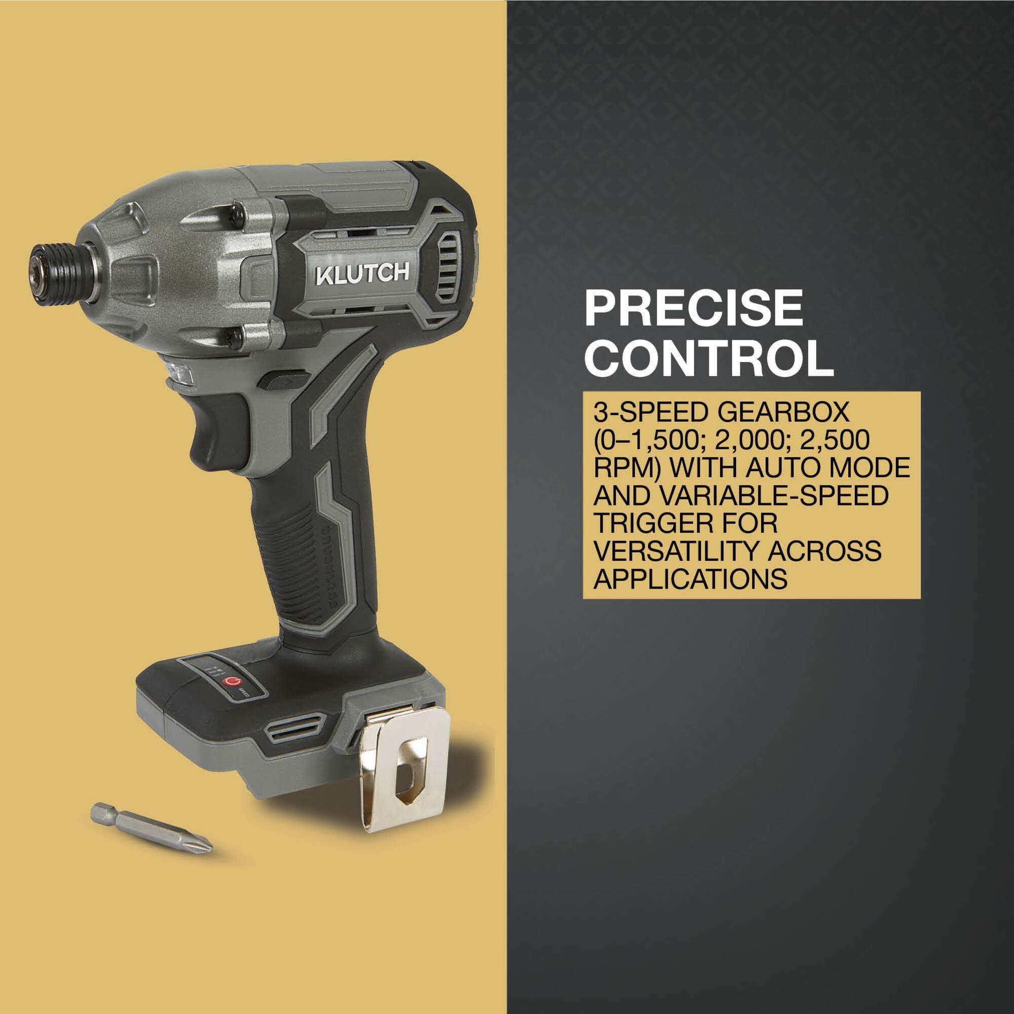 Klutch 1/4in. Impact Driver, KLiQ 20V, 200 Ft./Lbs. Breakaway Torque, Brushless, Cordless, Bare Tool