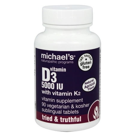 Michael's Naturopathic Programs - La vitamine D3 avec la vitamine K2 naturel abricot saveur 5000 UI - 90 comprimés soleil Autrefois sublinguale
