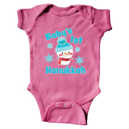 

Inktastic Baby s 1st Hanukkah with cute Snowman and Snowflakes Gift Baby Boy or Baby Girl Bodysuit