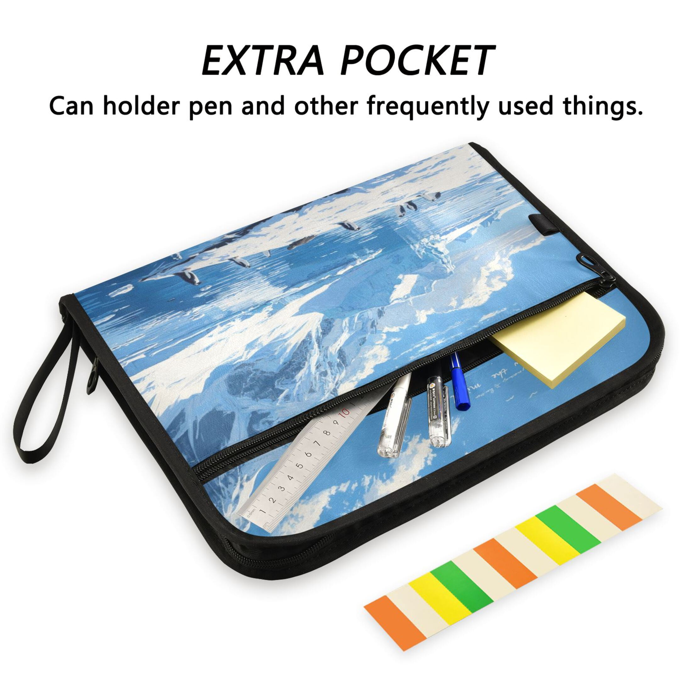 13-Pocket Expanding File Folder—Nylon Accordion File Organizer with Handwritten Labels, Antarctica Pattern
