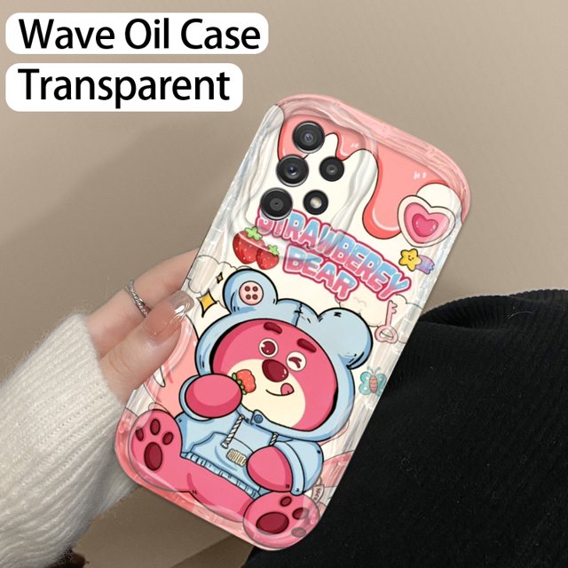 Samsung Galaxy A55 A54 A53 Phone Case with Strawberry Bear Design Soft Wave Pattern