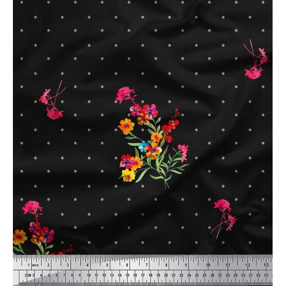 Soimoi Cotton Duck Fabric Dot,Leaves & Periwinkle Floral Print Fabric by Yard 42 Inch Wide