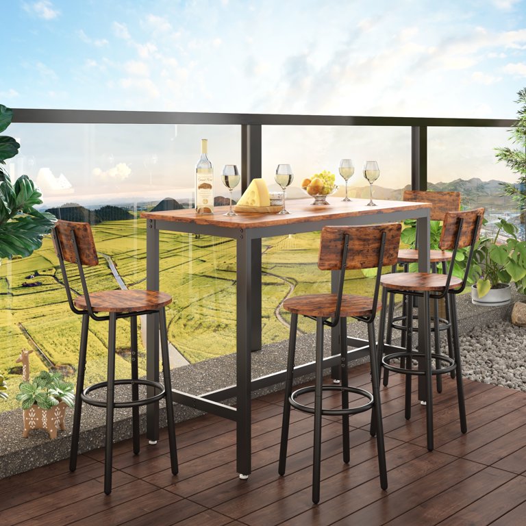 Segmart B1536: Industrial Dining Set with Metal Frame Pub Table
