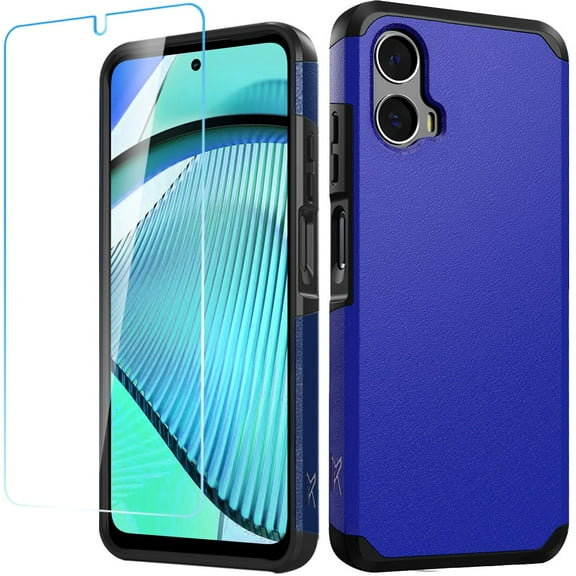 For Motorola Moto G Power 5g 2024 Tough Strong Hybrid Case Cover + Tempered Glass - Classic Blue