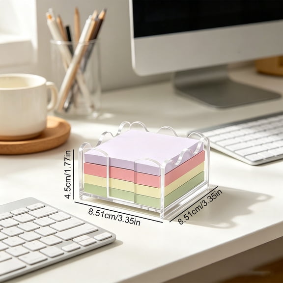 Clearance Under $3.89! 1PC Acrylic Sticky Note Holder, 3x3 Inch Scalloped Dispenser for Desk Organization, Clear, for Office & Classroom, 8.5x8.5cm