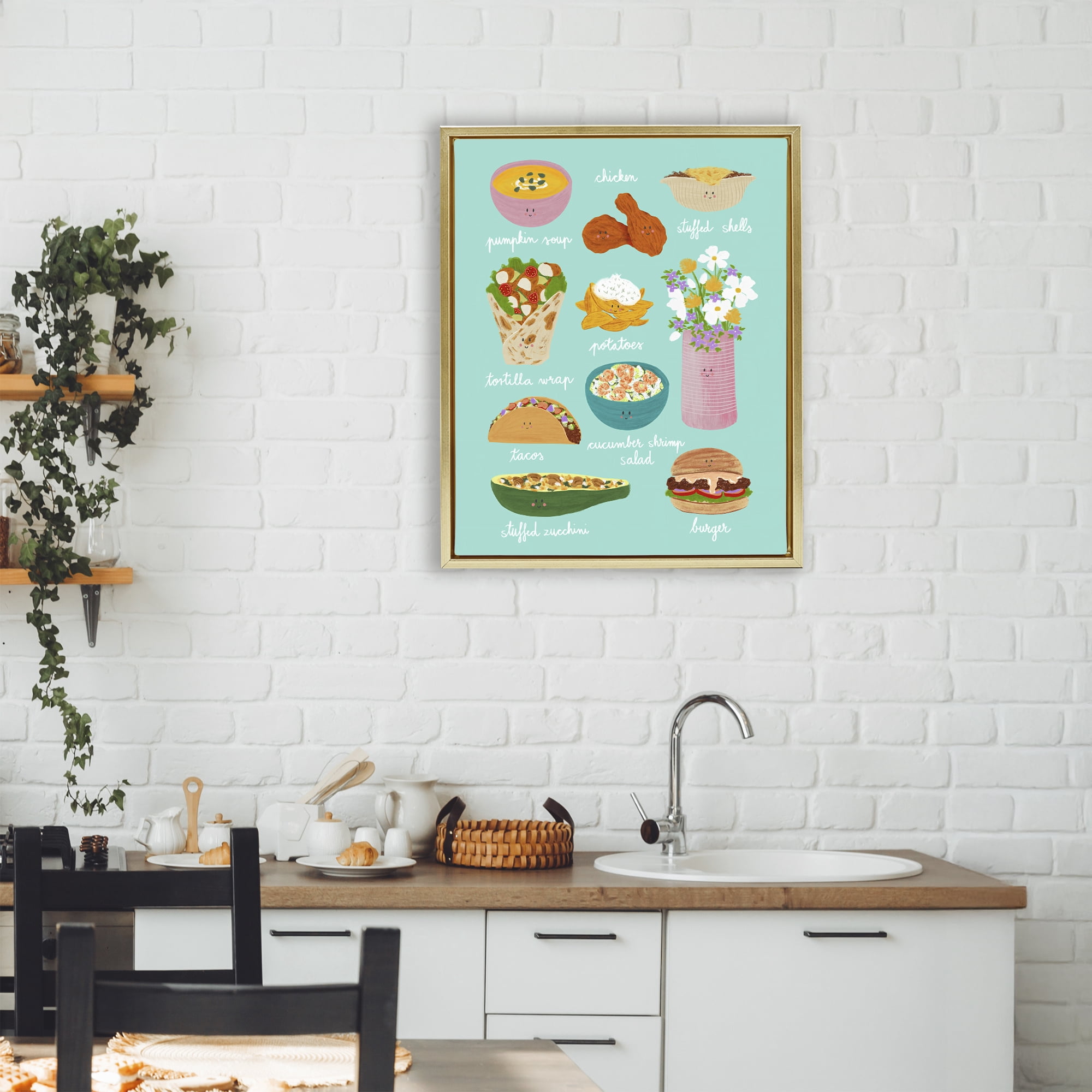 Stupell Industries Gourmet Lunch Food Collection Gold Framed Floater Canvas Wall Art, design by Metka Hiti