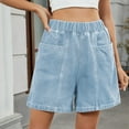 thumbnail image 6 of Prolriy Jean Shorts Womens, Women's New Summer Washed Elastic Waist Denim Casual Shorts Trendy Mid Pants Jeans Women's Shorts Blue1 L, 6 of 8
