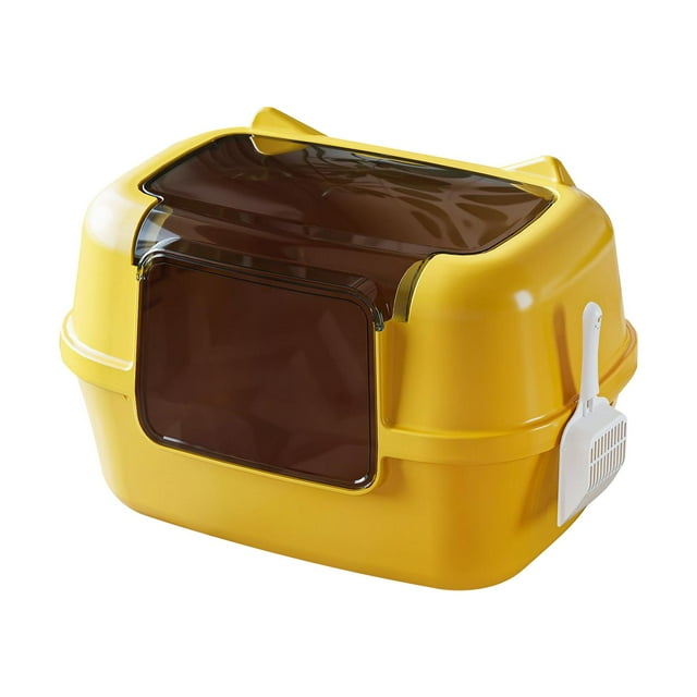 Almencla Enclosed Cat Litter Box Portable Hooded Cat Toilet for Terrace Bathroom Home Yellow