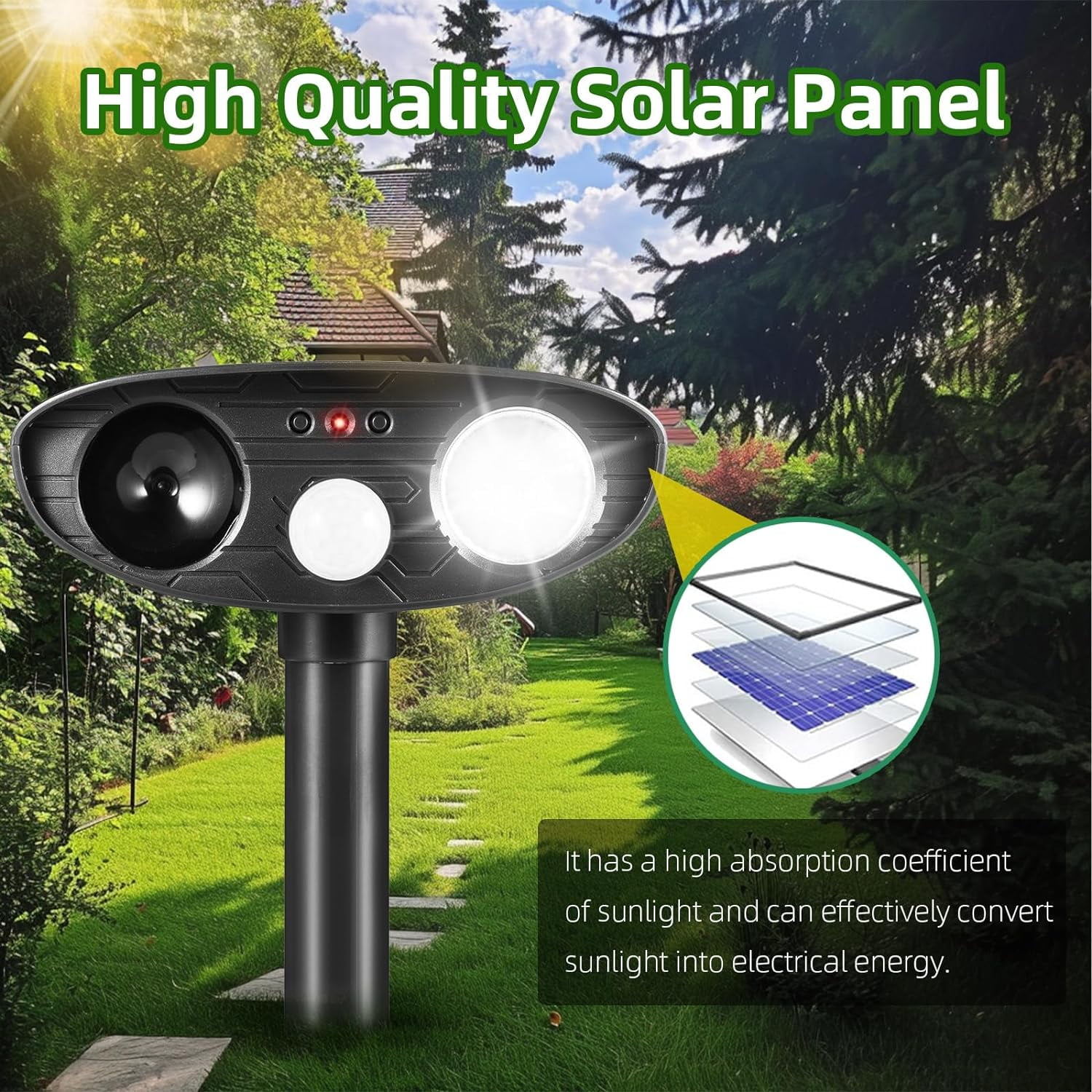JINYI Solar Animal Repellent with Ultrasonic Technology, 2Pcs-Black