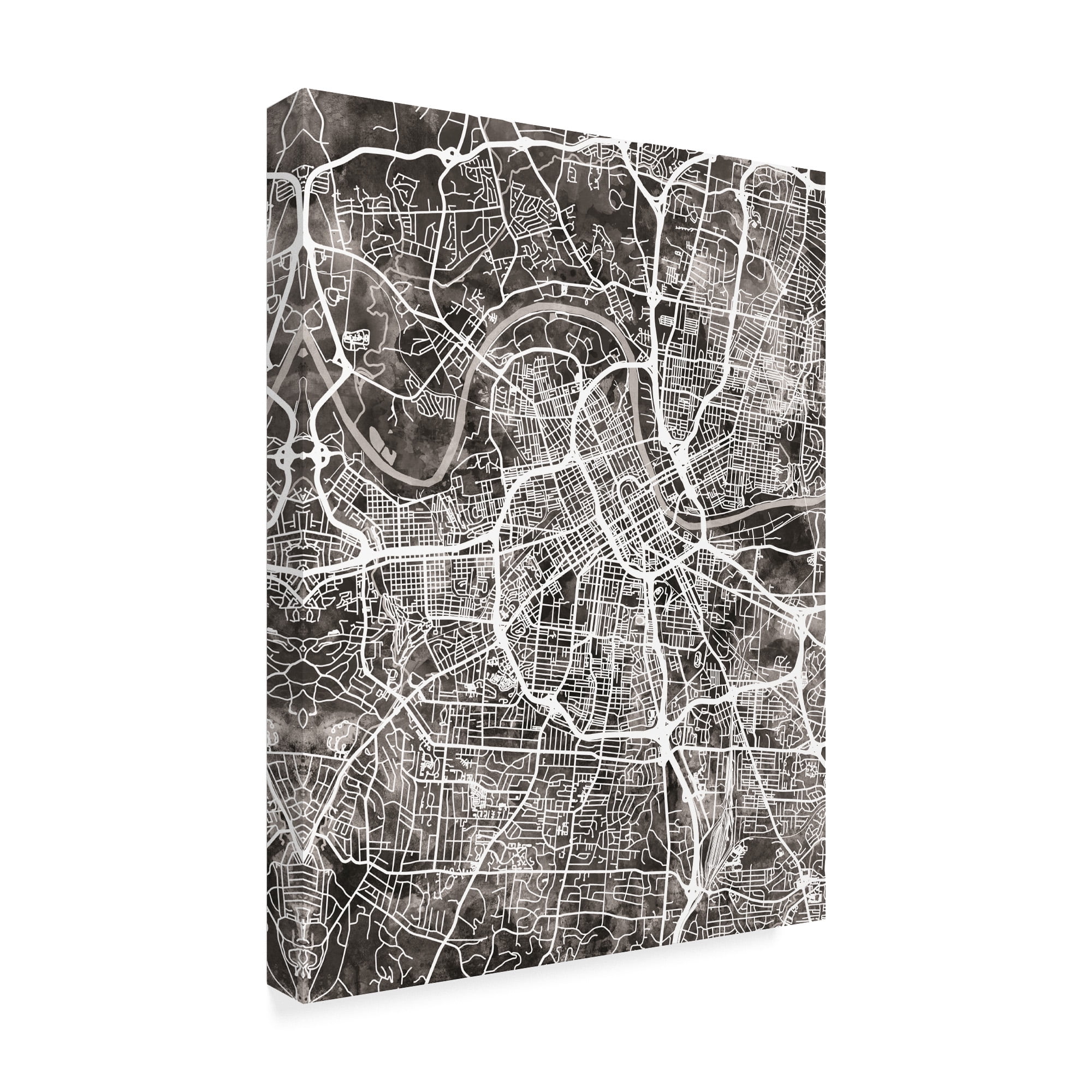Trademark Fine Art 'Nashville Tennessee City Map Black' Canvas Art by Michael Tompsett