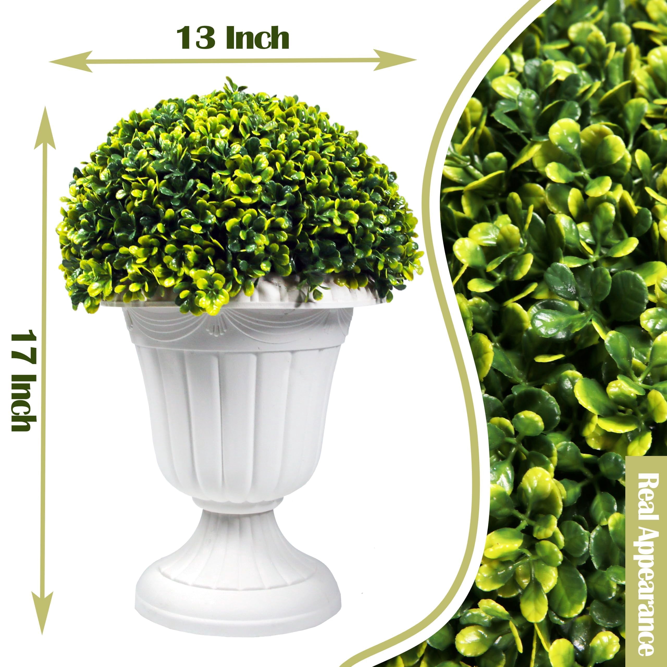 Bibana 2 PCS 17" Artificial Plastic Boxwood Ball Tree, Faux Potted Decorative Topiary Plant, UV Resistant Fake Plant in Pot for Home Gate Indoor Outdoor Patio Office Decor