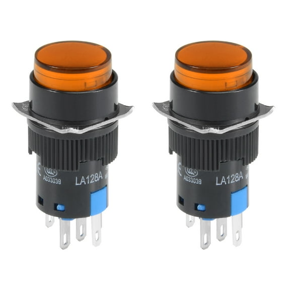 2 Pcs 16mm Latching Push Button Switch Orange  Light Round Button DPST