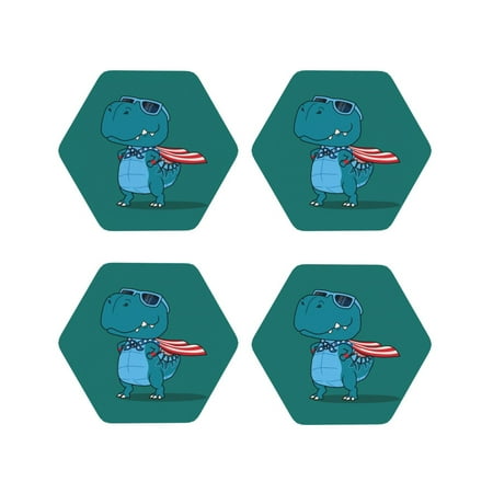 

Drink Coasters Set of 4 USA Super Dino Pride Leather Coasters for Coffee Table Protector Heat Resistant Cute Coasters for Home Decor Housewarming Gifts Bar Kitchen 4 Inch Hexagon