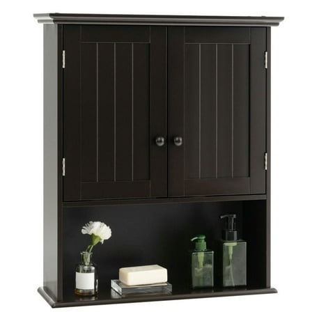 Kadyn Bathroom Wall Cabinet, Wall Storage Cabinet, 2-Door Wall Mount Bathroom Storage Cabinet with Open Shelf-Espresso