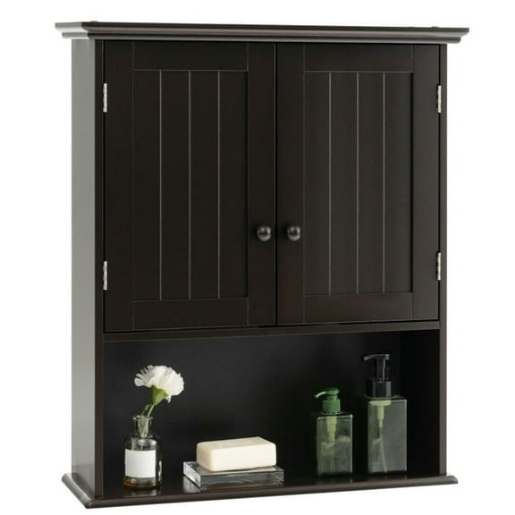 Kadyn Bathroom Wall Cabinet, Wall Storage Cabinet, 2-Door Wall Mount Bathroom Storage Cabinet with Open Shelf-Espresso