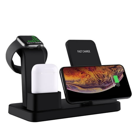 3 in 1 Wireless Charger, Wireless Charging Station for Apple Watch Series 4/3/2/1 & AirPods, 10W Qi Fast Wireless Charger Stand for iPhone Xs Max Xs XR X 8 8 Plus, Samsung S10 S9+ Note