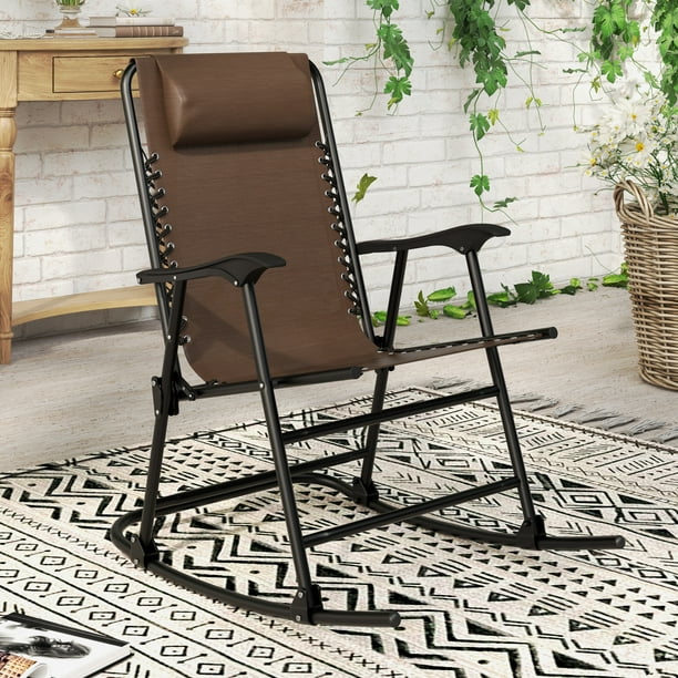 Corvus Patio Folding Zero Gravity Rocking Lounge Chair with Headrest