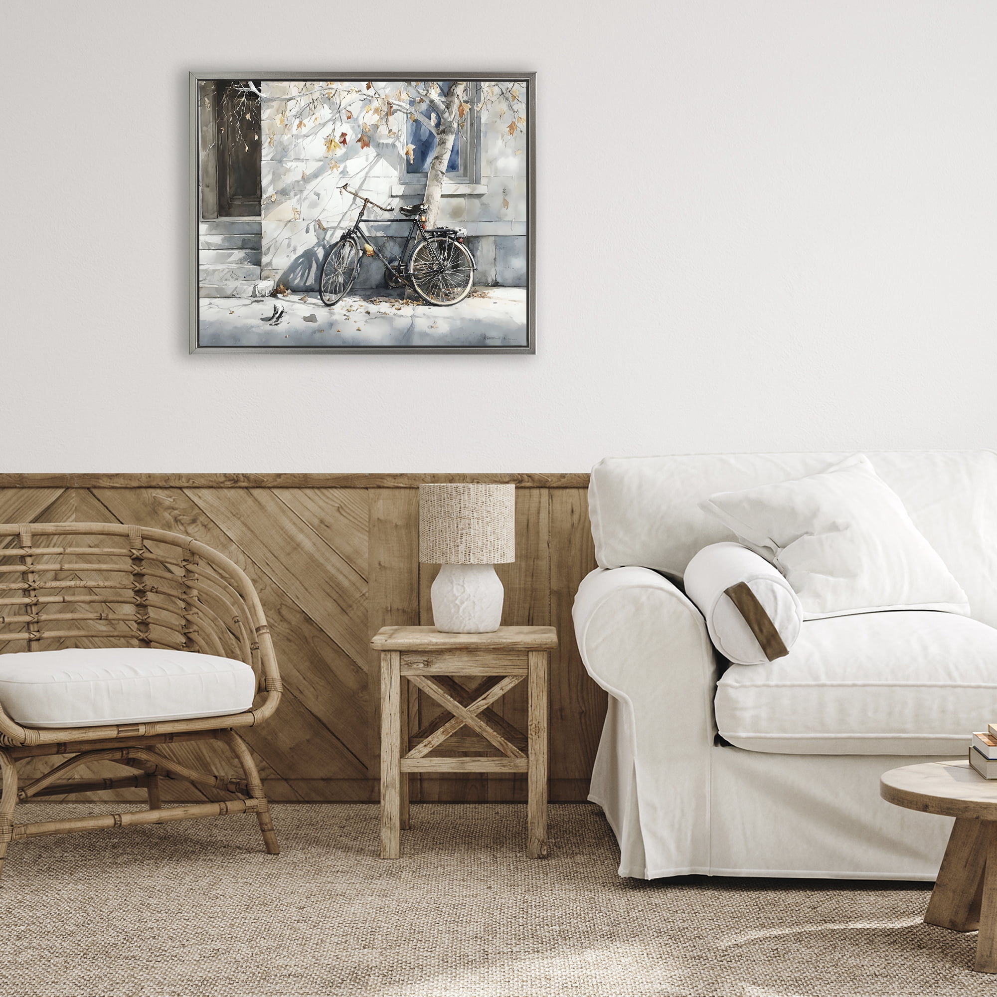 Stupell Industries Autumn Ride on Quiet Street Gray Framed Floater Canvas Wall Art, design by Franklyn Gregory