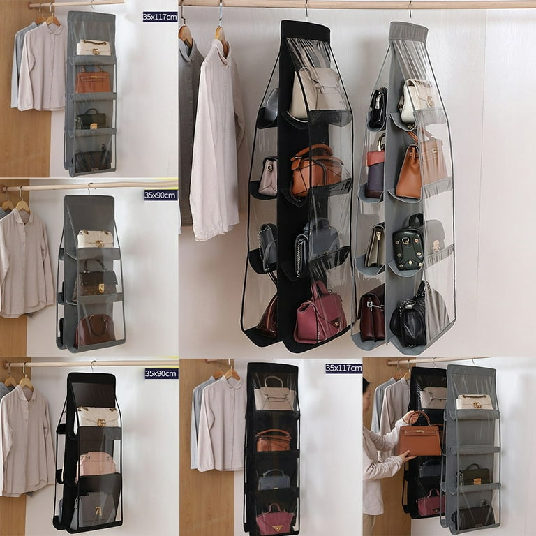 Lirex Handbag Hanging Organizer, 8 Pocket Hanging Purse Organizer Handbag Storage Hanger Oxford Cloth Closet Organizer for Family Closet Bedroom, Fold