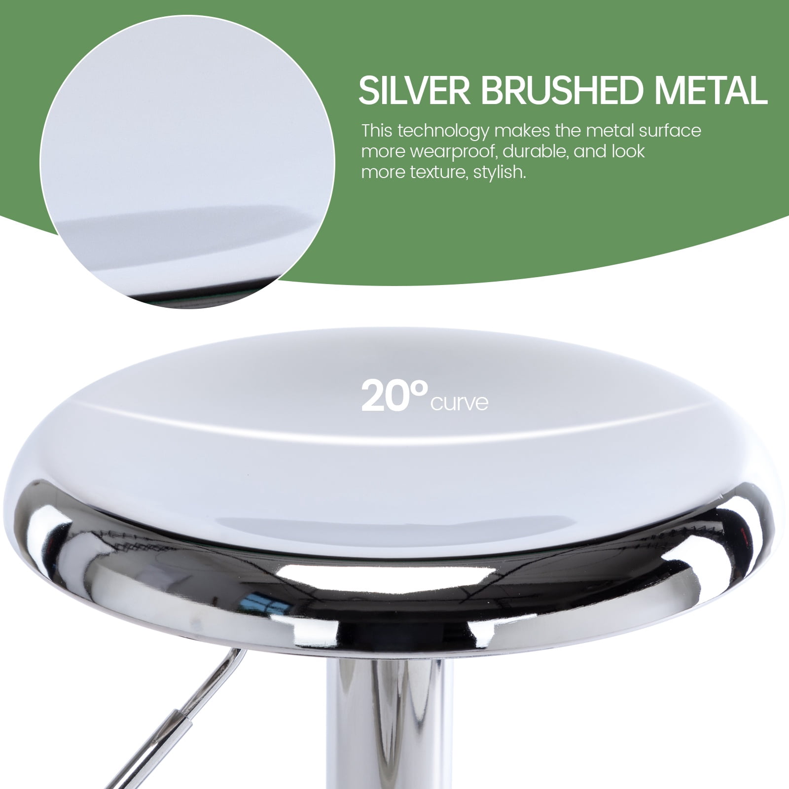 Single Silver Bar Stool, Adjustable 360° Swivel Counter Height Bar Stool, Industrial Backless Metal Bar Chair for Kitchen Island with Footrest