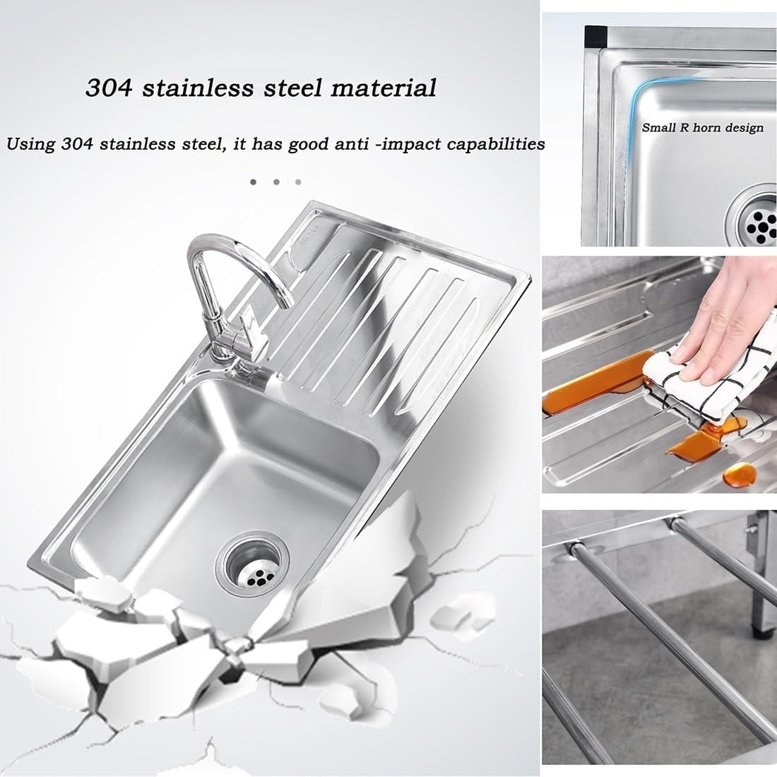 30*16*30 inch Free Standing Utility Sink Stainless Steel Commercial Kitchen Sink