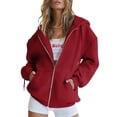 thumbnail image 1 of Cárdigan con cremallera para mujer, Sudadera con capucha, empalme de estilo deportivo, doble bolsillo, Tops cálidos gruesos informales, Otoño e Invierno, 1 of 4