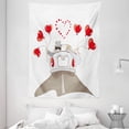 thumbnail image 1 of Wedding Decorations Tapestry, Newlywed Couple in Vintage Car with Heart Shaped Balloons Drawing, Wall Hanging for Bedroom Living Room Dorm Decor, 60W X 80L Inches, Red Taupe White, by Ambesonne, 1 of 2