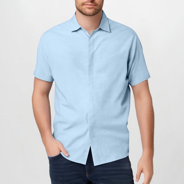 pstuiky camisetas de hombre, Cárdigan de manga corta con solapa y botones de color liso para hombre camisas casuales para hombre xl
