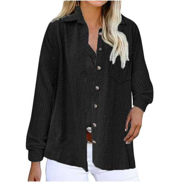 Chaquetas para mujer Abrigos Abrigos Otoño Color sólido Botón suelto Cárdigan de manga larga Camisa superior informal Odeerbi ODB-5