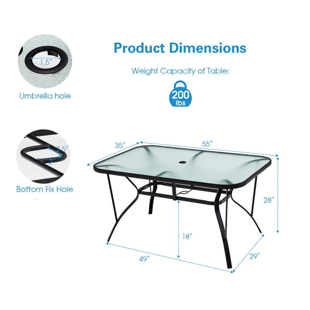 Aimee Lii 55" x 35" Patio Dining Rectangle Tempered Glass Table with Umbrella Hole, Outdoor Patio Furniture Aimee Lii 55" x 35" Patio Dining Rectangle Tempered Glass Table with Umbrella Hole, Outdoor Patio Furniture