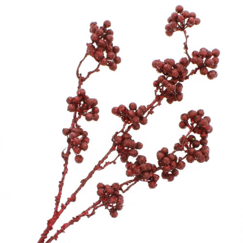 Artificial Burgundy Glittered Berry Cluster Spray