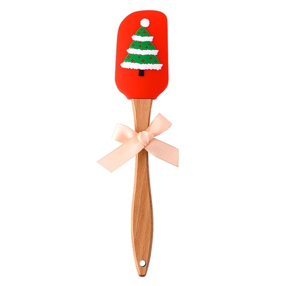 Hilingoto Xmas Butter Spatula, Christmas Pattern Food Grade Silicone Butter Scraper Wooden Handle Scraper Cake Cream Mixing Knife, Xmas Silicone Spatula, 1Pc Scraper Clearance!