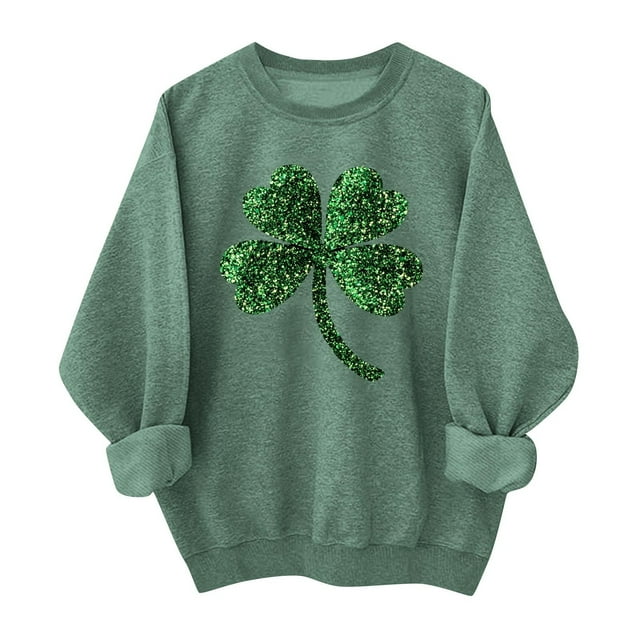 Ounisa St. Patrick's Day Sweatshirt for Women Clover Graphic T Shirts Patty's Day Long Sleeve Tee Tops Pullover