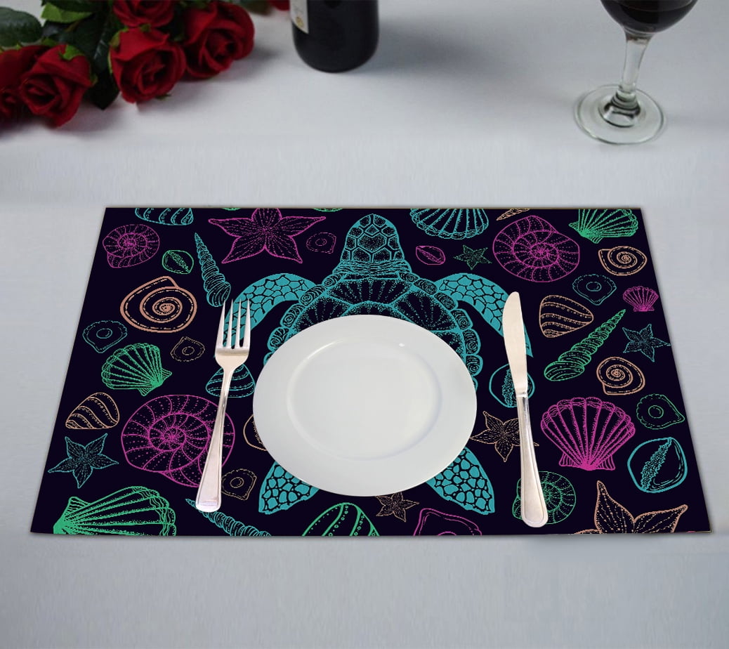 2REVERSIBLE NON CLEAR HARD PLASTIC PLACEMATS 12x18",SEALIFE,SEA HORSE &TURTLE,CA 