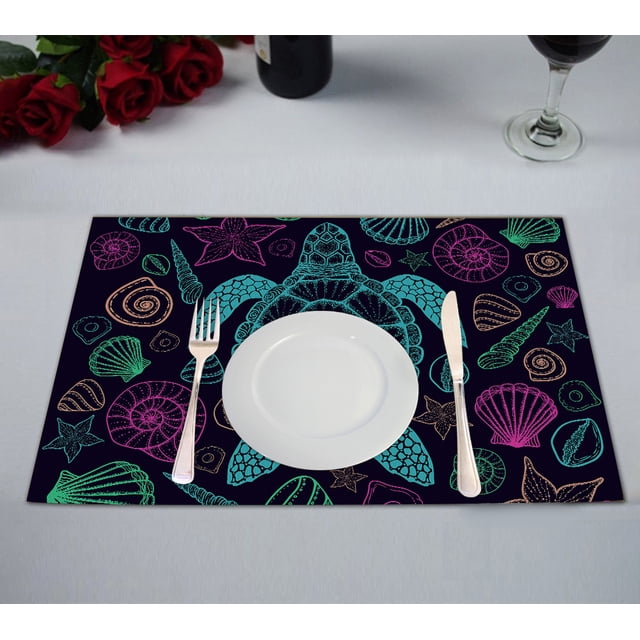 Juego de 2 manteles individuales ABPHQTO con diseño de conchas de tortugas marinas 30x45 cm