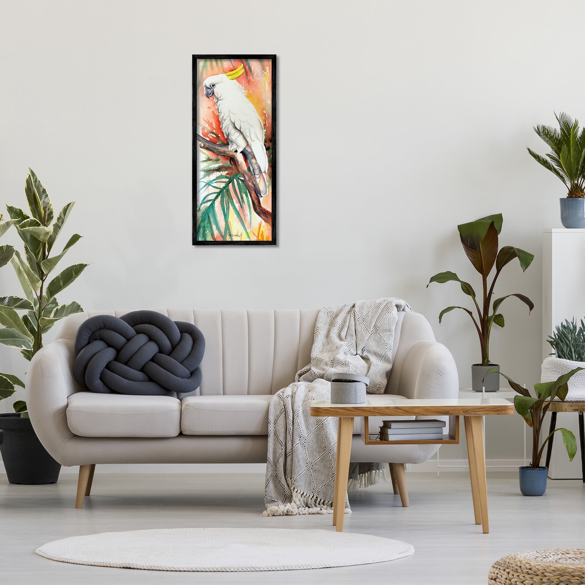 Stupell Industries Cockatoo in Rainforest Animals & Insects Painting Black Framed Art Print Wall Art, 13 x 30