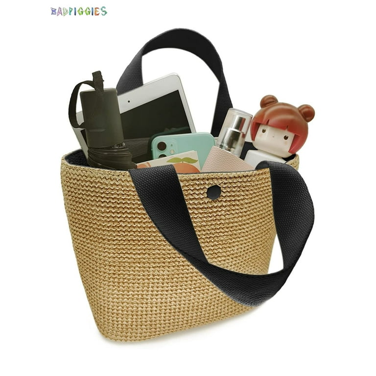 BadPiggies Boho Summer Beach Woven Bag Stylish Black Rattan Handbag for Women Size 11.02 8.27 7.09 inch Walmart