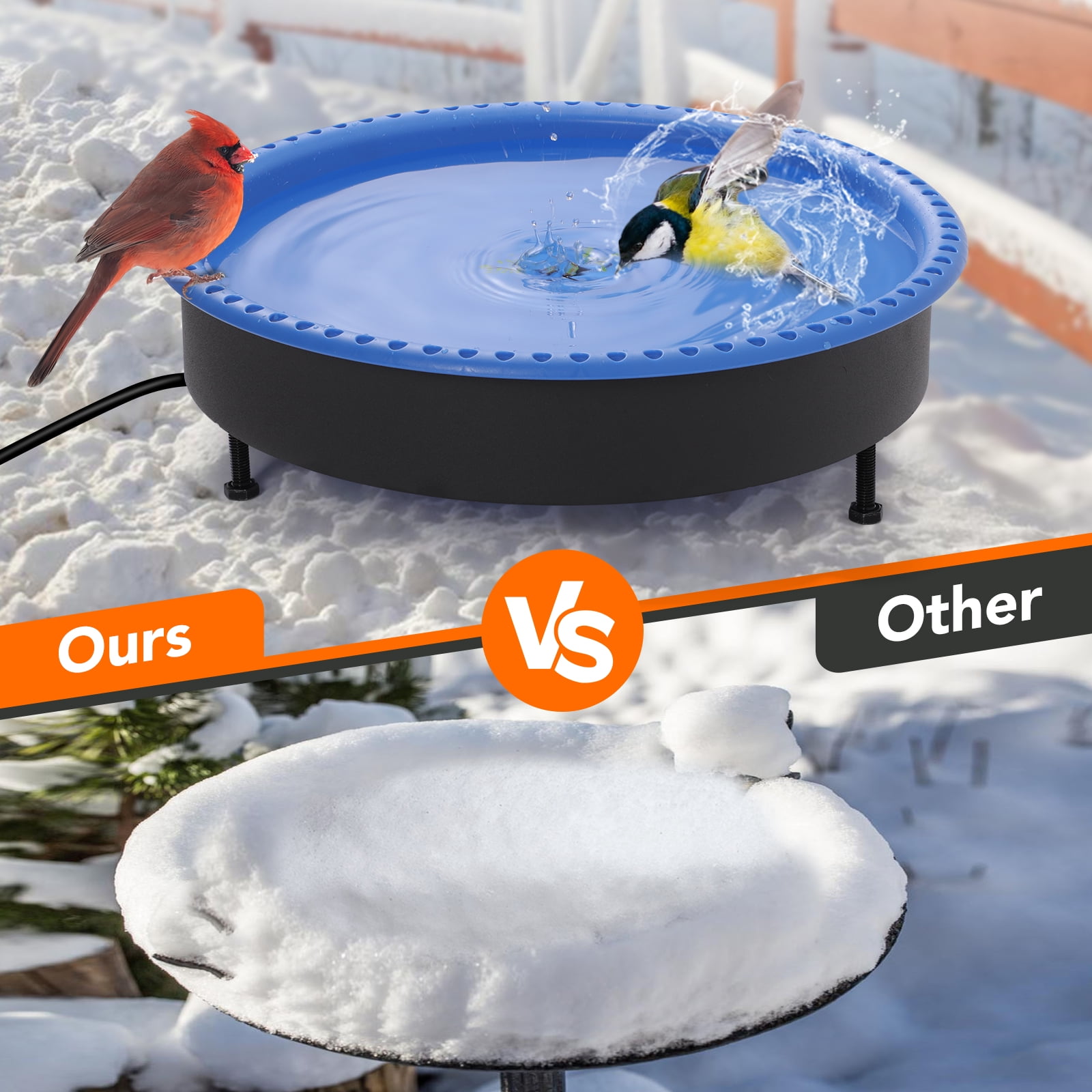 2 in 1 Heated Bird Bath for Outdoors for Winter,75W Bird Bath Heater with Thermostatically Controlled，Heated Bird Bath for Deck Railing for All Seasons Outdoor Garden Yard Patio Lawn(Blue)