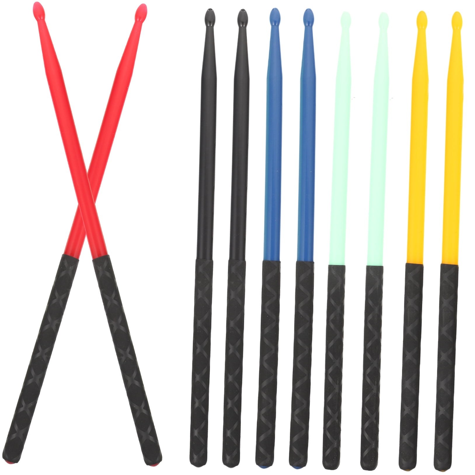 UPOUART 5 Pairs Lightweight 5A Wood Drumsticks Assorted Colors for Marching Bands and Percussion Practice Set
