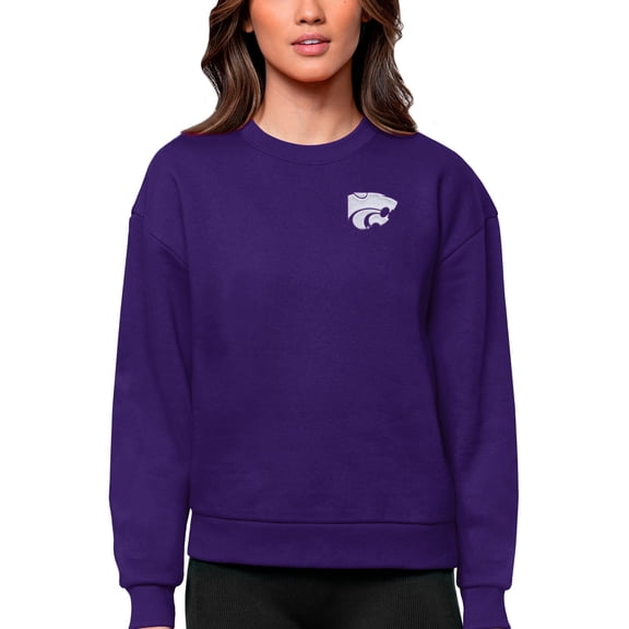 Women's Antigua Purple Kansas State Wildcats Logo Victory Crewneck Pullover Sweatshirt