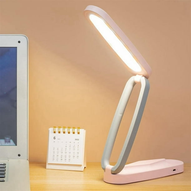 Lámpara de Escritorio LED para Oficina, Hogar, Lámpara Recargable, Plegable y Portátil, Lámpara de Lectura Inalámbrica Regulable, Color Rosa