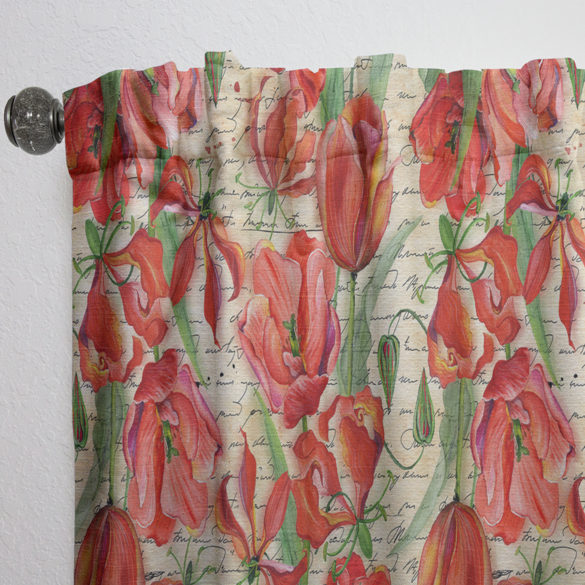 Designart 'Red Flower With Seamless Pattern' Floral Curtain Panel