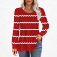 thumbnail image 1 of RXIRUCGD Hauts Décontractés Mode pour Femmes Col Rond Plissé Rayé Manches Longues, Rouge, Taille : m, 1 of 5