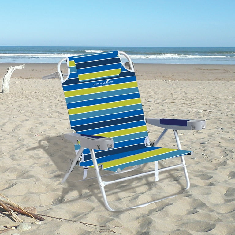 Caribbean Joe Oversize 5 position Backpack Beach Chair with Deluxe Armrests Cup Holders Backpack Shoulder Straps and Headrest Walmart